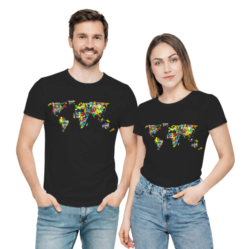 The Humanity Map artistic unisex t-shirt in Black by PaintzStories