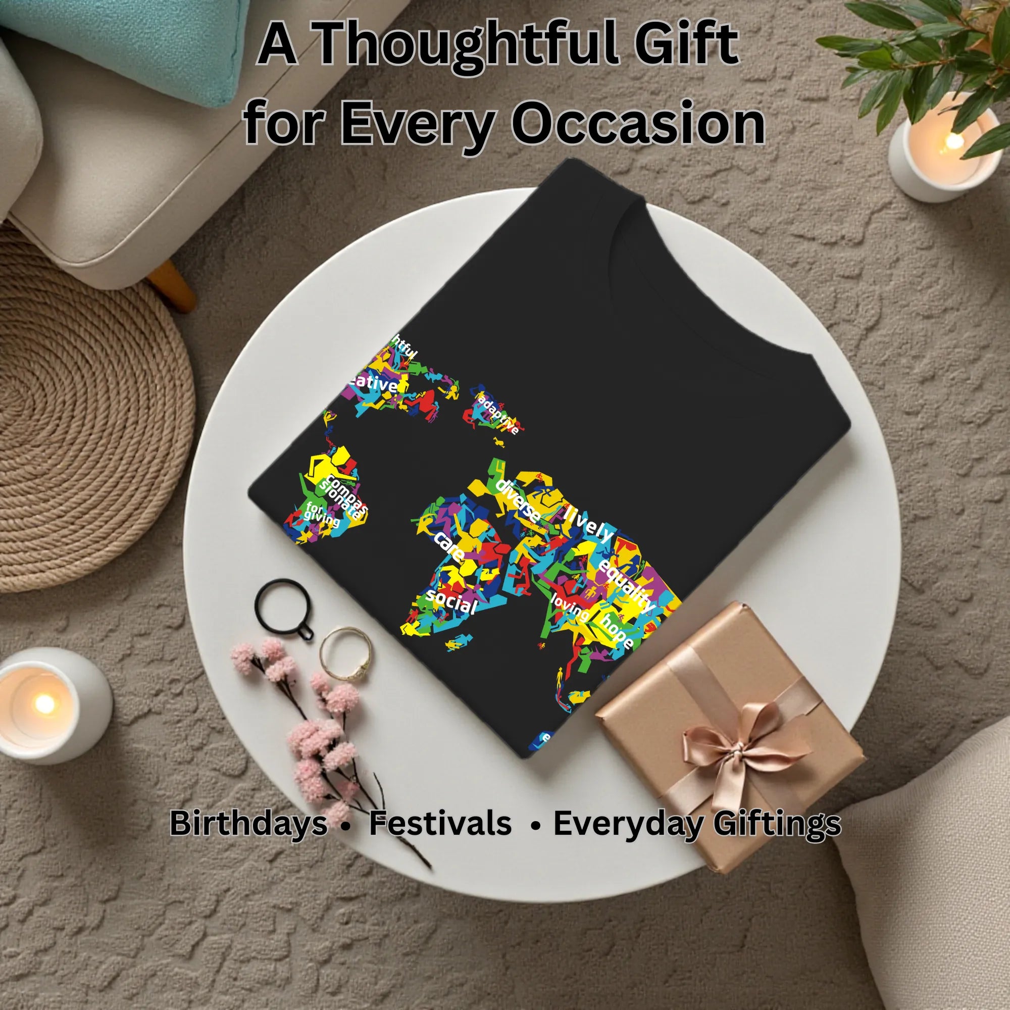 The Humanity Map artistic t-shirt gift for art lovers, birthdays and special occasions