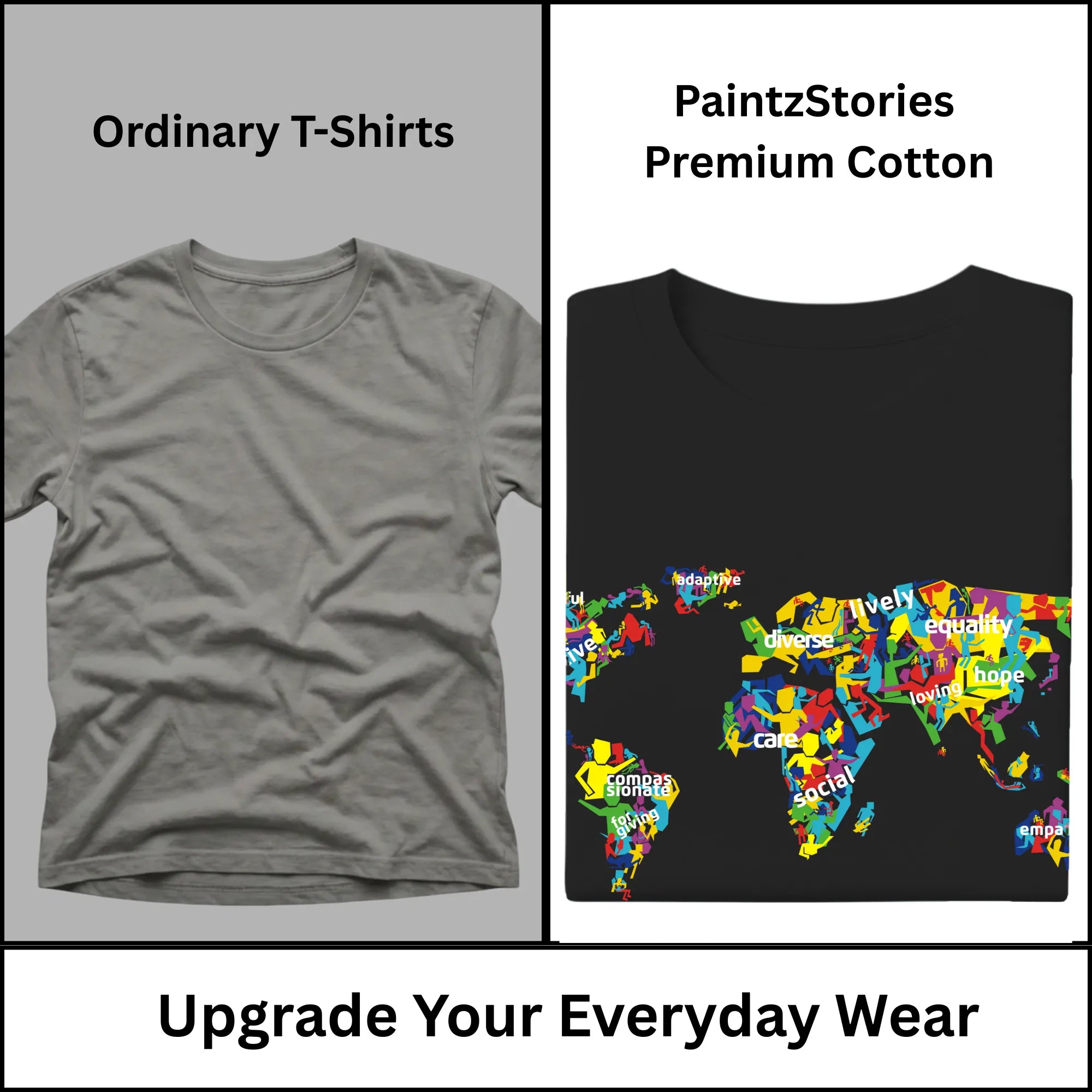 Premium quality stitching and artwork print on The Humanity Map t-shirt
