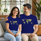 Matching pair wearing The Humanity Map artistic t-shirts by PaintzStories