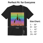 Three Giraffes men's graphic tee size chart and dimensions guide