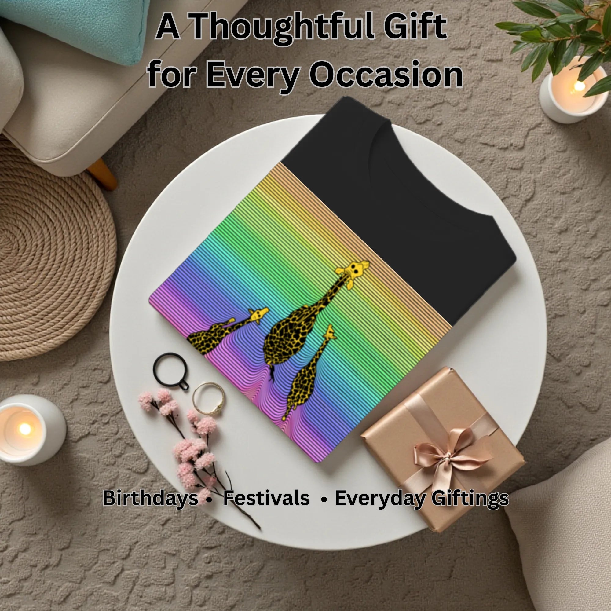 Three Giraffes artistic t-shirt gift for men, birthdays, anniversaries and special occasions