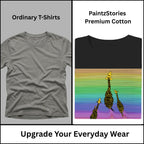 Premium quality stitching and artwork print on Three Giraffes men's artistic t-shirt
