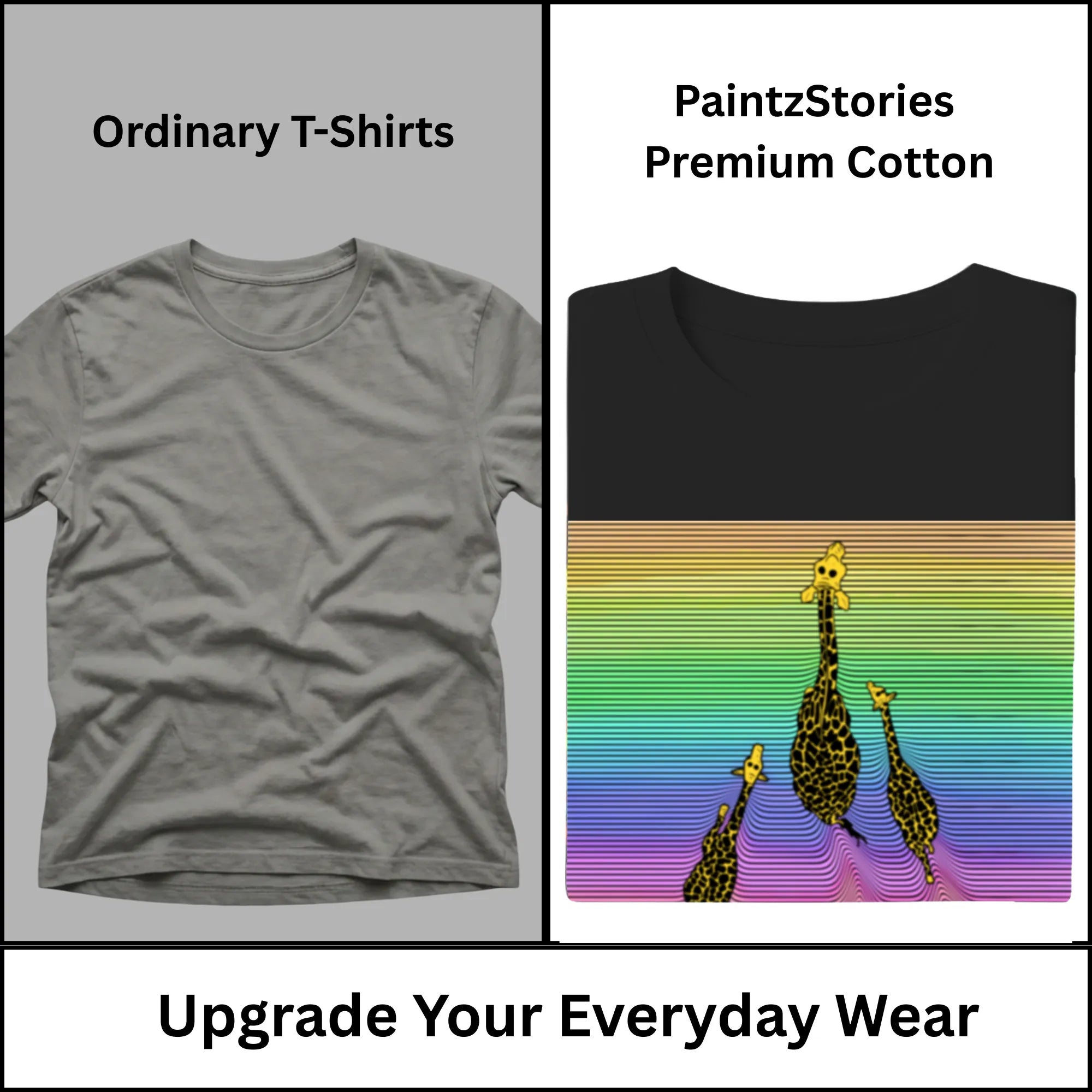 Premium quality stitching and artwork print on Three Giraffes men's artistic t-shirt