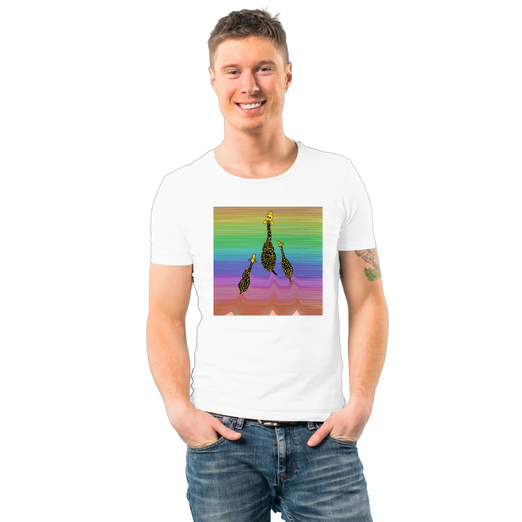 Three Giraffes men's artistic cotton t-shirt in White by PaintzStories