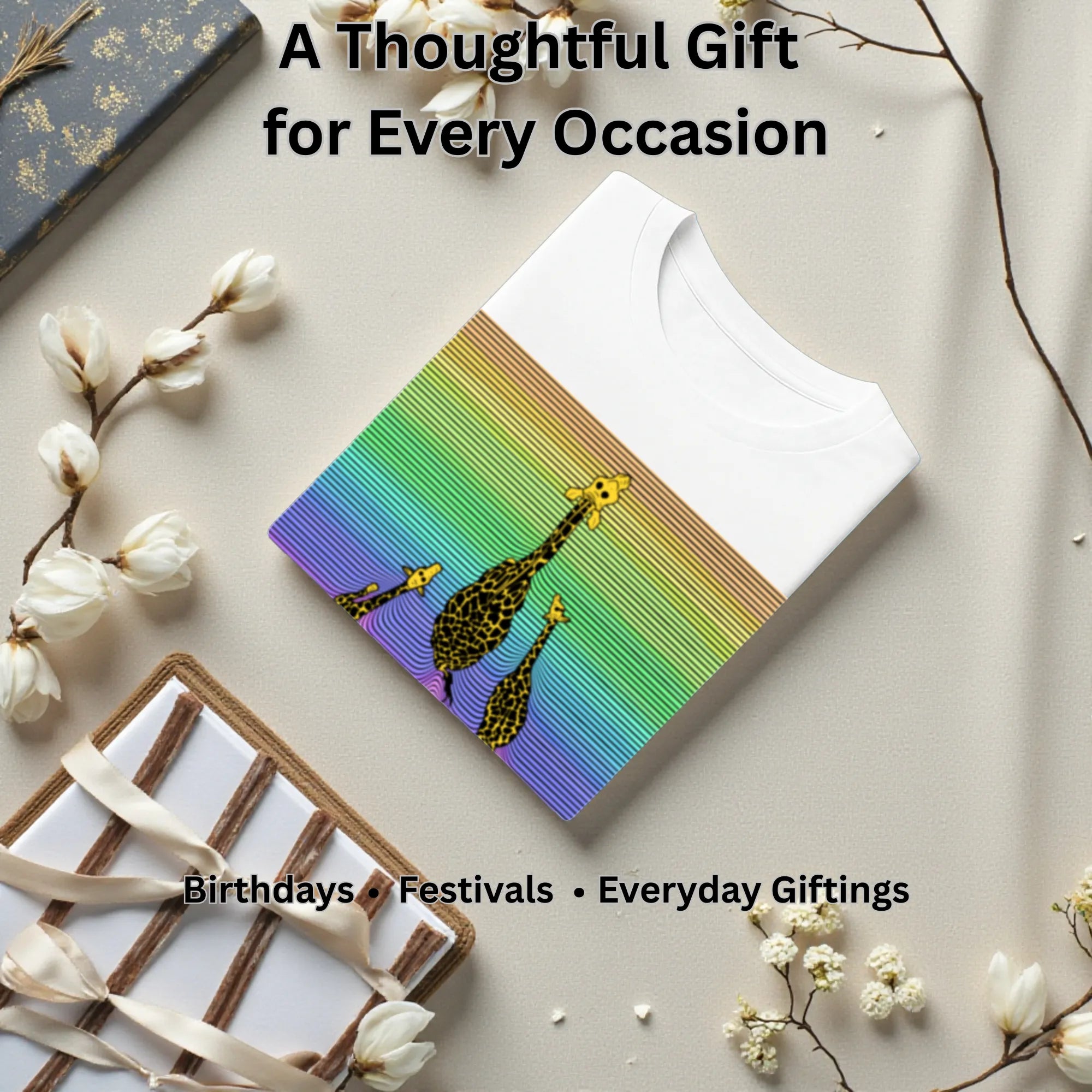Three Giraffes artistic t-shirt gift for men, birthdays, anniversaries and special occasions