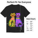 Two Fancy Cats women's graphic tee size chart and dimensions guide