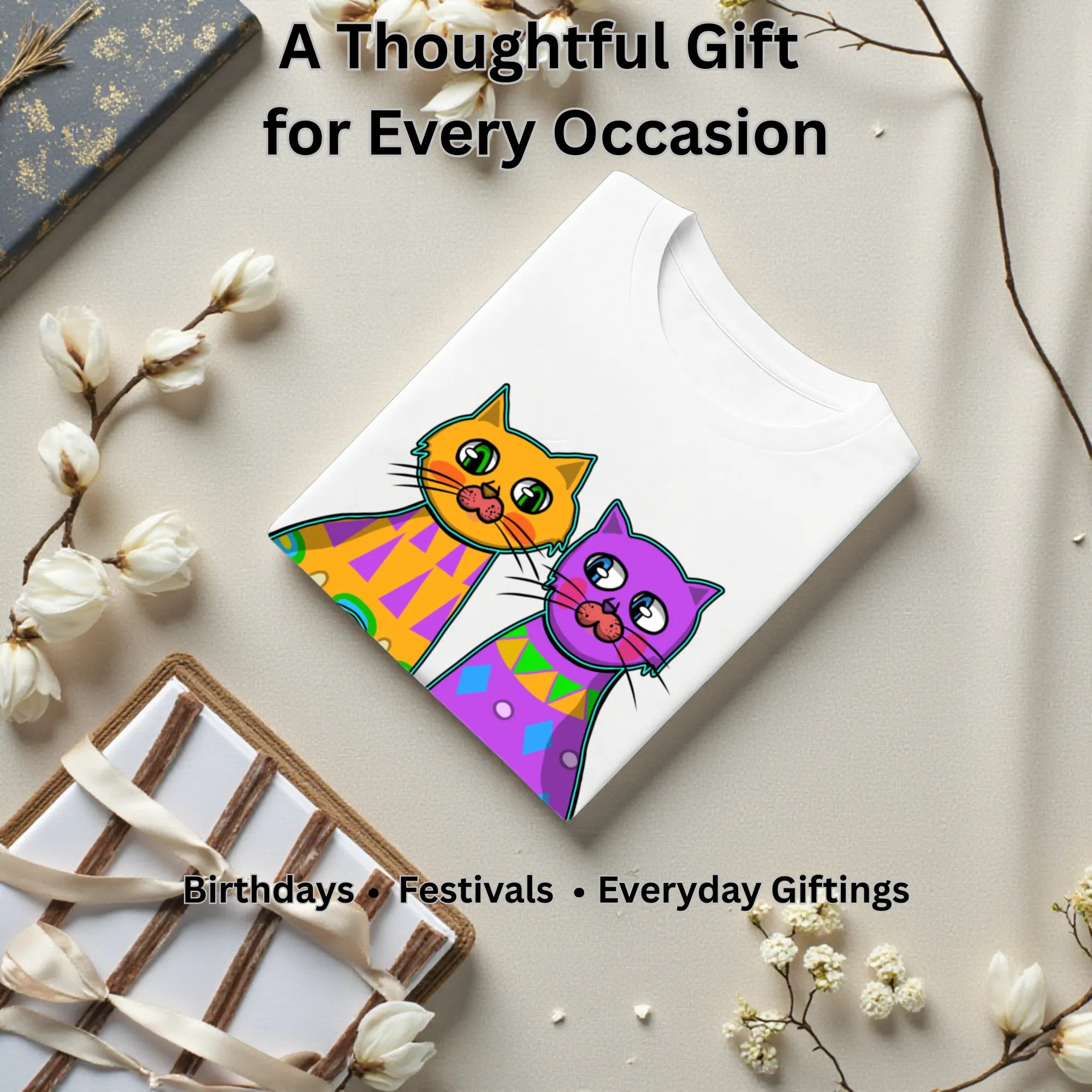 Two Fancy Cats artistic t-shirt gift for women, birthdays and special occasions