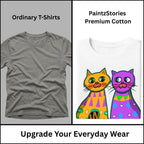 Premium quality stitching and artwork print on Two Fancy Cats women's graphic tee