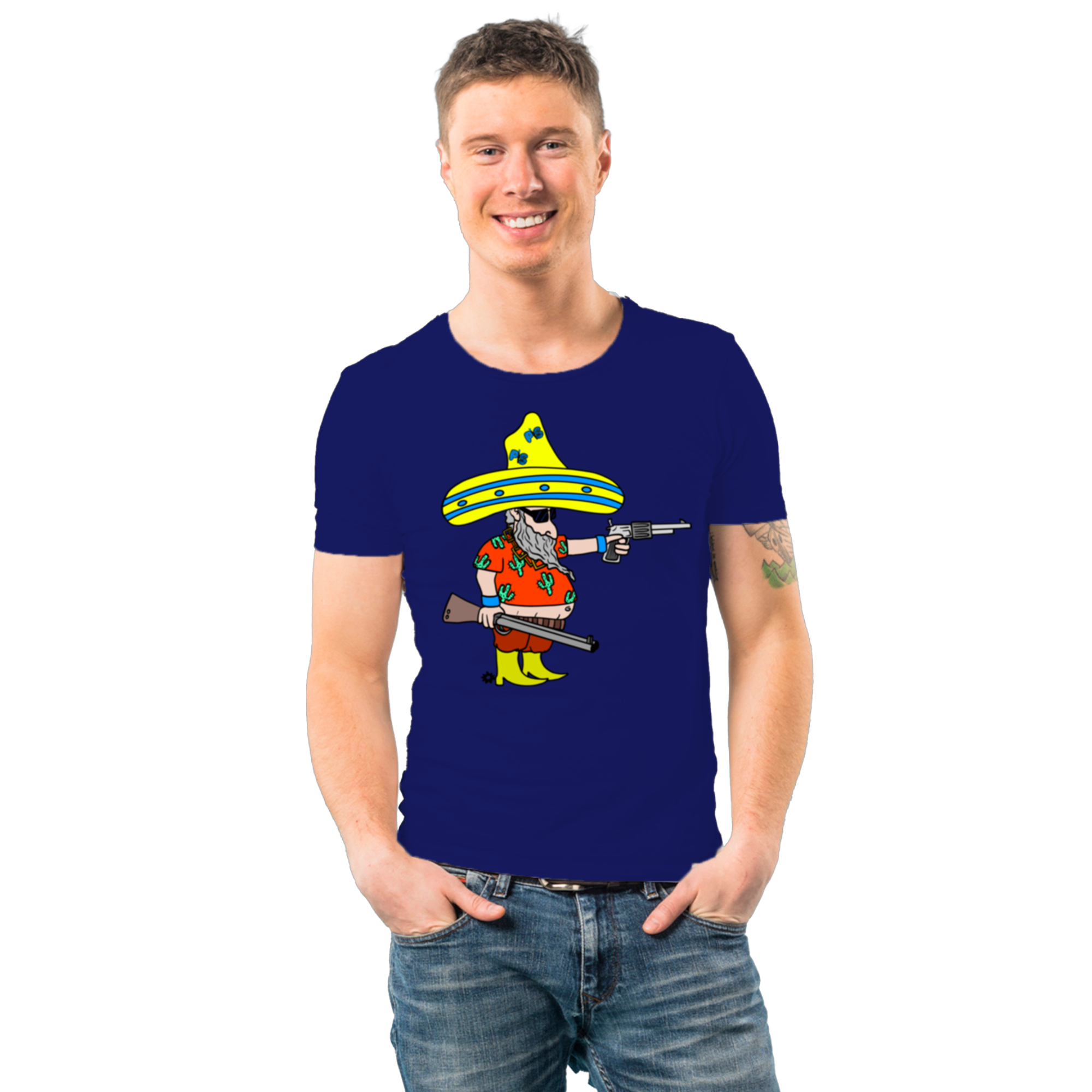 Wild Man's Intention men's artistic cotton t-shirt in Navy Blue by PaintzStories