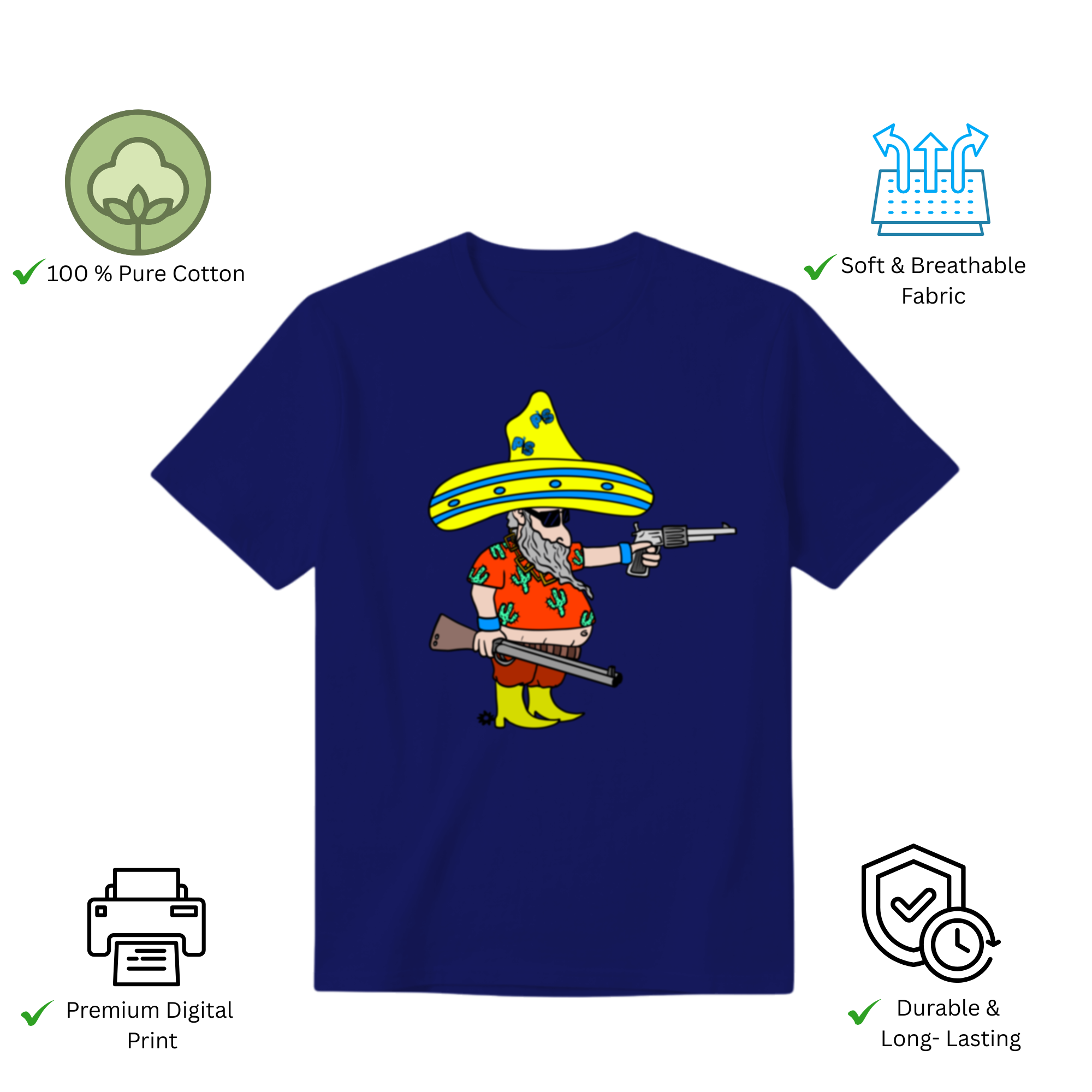 Wild Man's Intention men's t-shirt features premium cotton fabric and vibrant artwork print