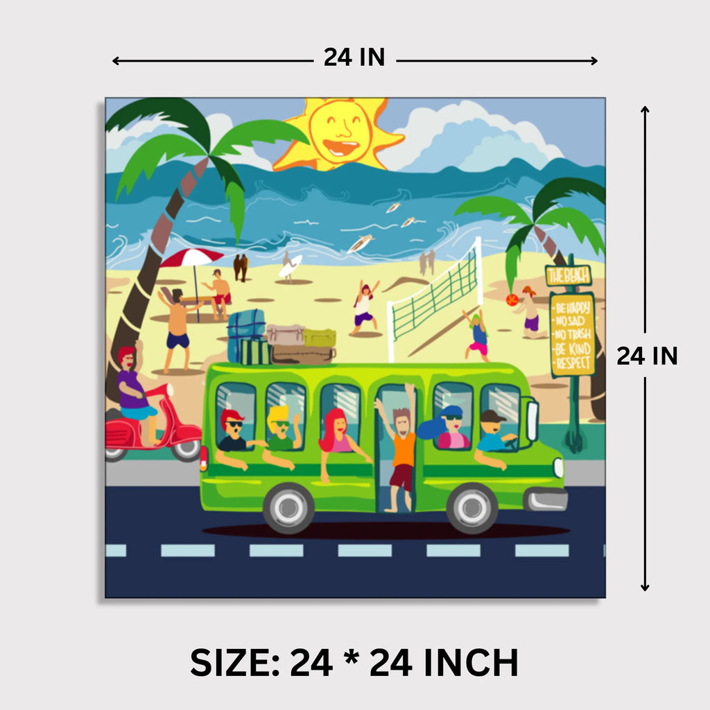 Beach Bound: A Sunny Doodle Illustration of Coastal Adventure canvas print dimensions 2 feet x 2 feet framed wall art