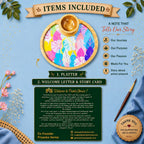 PaintzStories Cycle of Seasons circular wooden serving platter with 50 ml wooden bowl, PaintzStories Card and Welcome Letter included