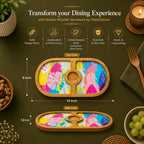 PaintzStories Cycle of Seasons round wooden serving platter, 14 x 8 inch size