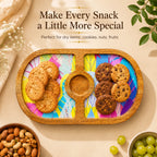 PaintzStories Cycle of Seasons round wooden platter for serving snacks, starters, fruits and small bites