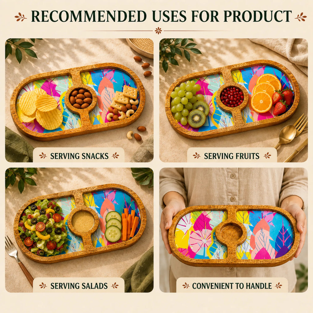 PaintzStories Cycle of Seasons round serving platter for dry food, snacks, fruits, starters and table display
