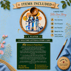 PaintzStories Egyptian Priestess and Warriors circular wooden serving platter with 50 ml wooden bowl, PaintzStories Card and Welcome Letter included