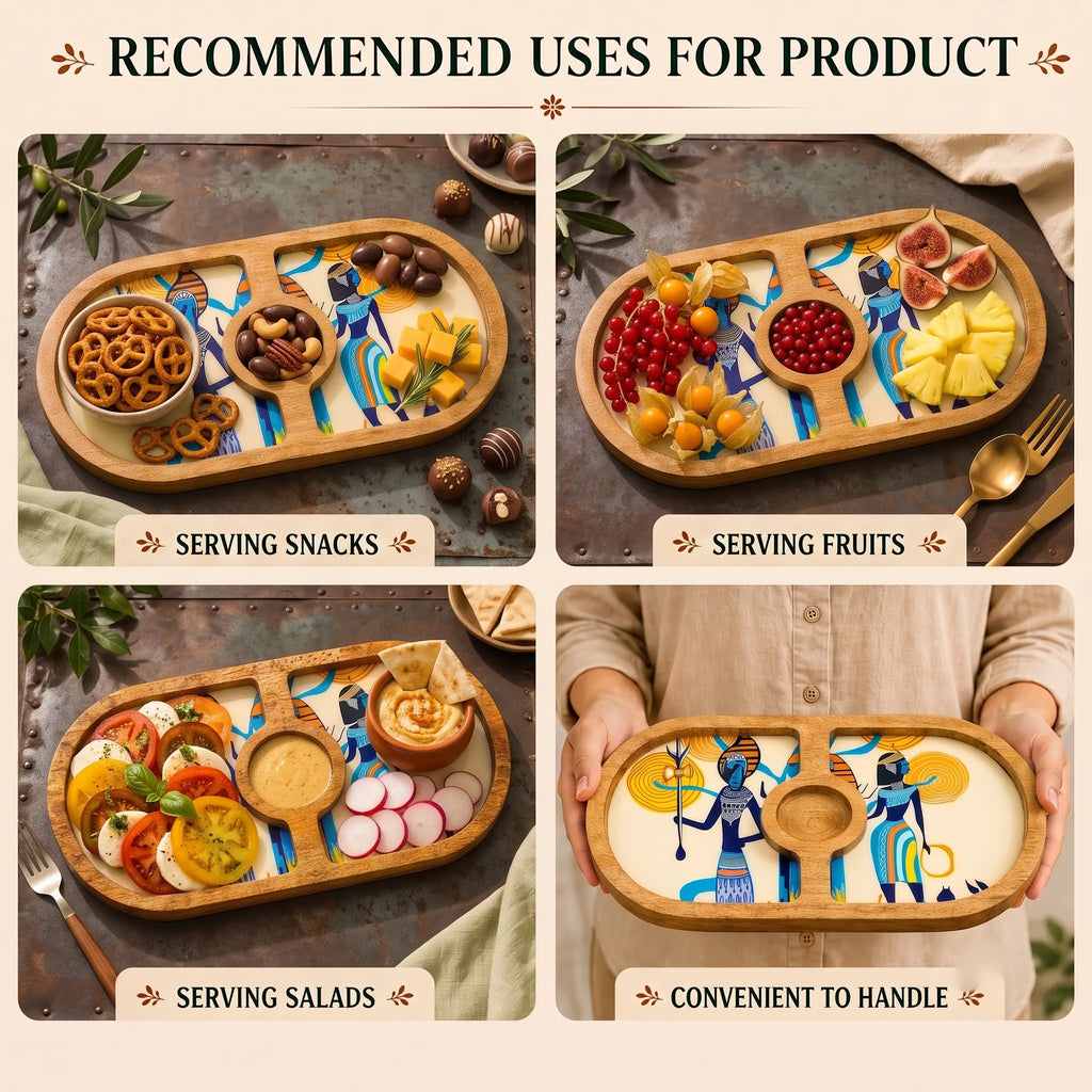 PaintzStories Egyptian Priestess and Warriors round serving platter for dry food, snacks, fruits, starters and table display