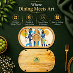 PaintzStories Egyptian Priestess and Warriors artistic round wooden serving platter styled for elegant dining and table decor