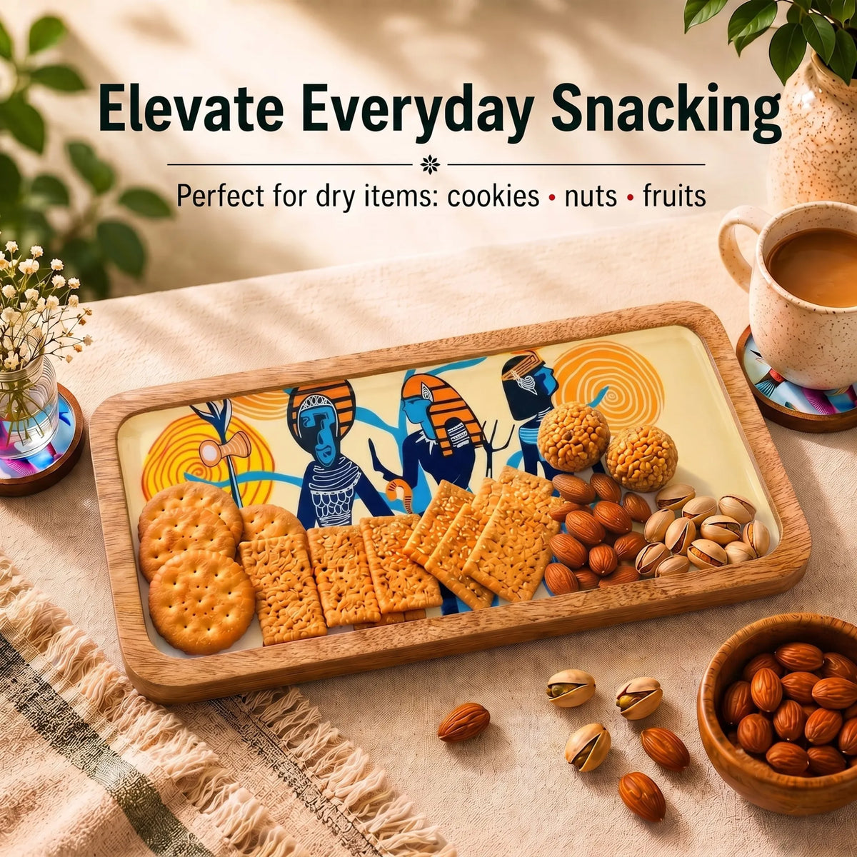PaintzStories Egyptian priestess and warriors artwork designed for serving snacks, starters and small bites