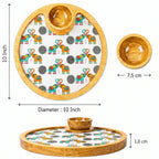 PaintzStories Elephants In Love circular wooden serving platter with bowl showing 10 x 10 inch platter size and 50 ml bowl