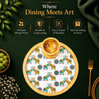 PaintzStories Elephants In Love artistic circular wooden serving platter with bowl styled for elegant dining and table decor
