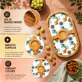 PaintzStories Elephants In Love round wooden serving platter featuring solid mango wood and glossy Meena print