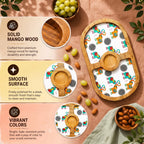 PaintzStories Elephants In Love round wooden serving platter featuring solid mango wood and glossy Meena print