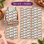 PaintzStories Elephants In Love wooden coasters 4x4 inch with holder dimensions