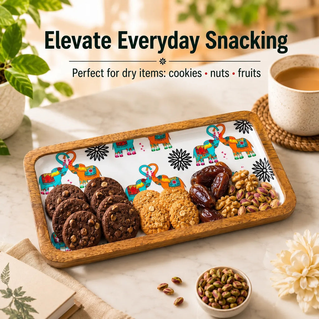 PaintzStories elephants in love artwork featuring two decorated elephants designed for serving snacks, starters and small bites