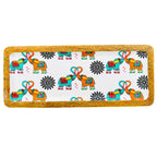 PaintzStories elephants in love artwork featuring two decorated elephants on a handcrafted solid mango wood rectangular platter, 13 x 5 inch