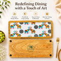 PaintzStories elephants in love artwork featuring two decorated elephants on an artistic rectangular wooden platter for elegant dining and table decor