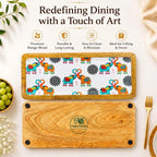 PaintzStories elephants in love artwork featuring two decorated elephants on an artistic rectangular wooden platter for elegant dining and table decor