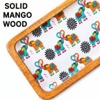 Handcrafted PaintzStories rectangular platter made from solid mango wood with glossy Meena print artwork