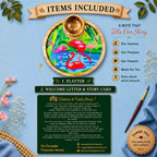 PaintzStories Flamingo Elegance circular wooden serving platter with 50 ml wooden bowl, PaintzStories Card and Welcome Letter included