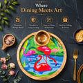PaintzStories Flamingo Elegance artistic circular wooden serving platter with bowl styled for elegant dining and table decor