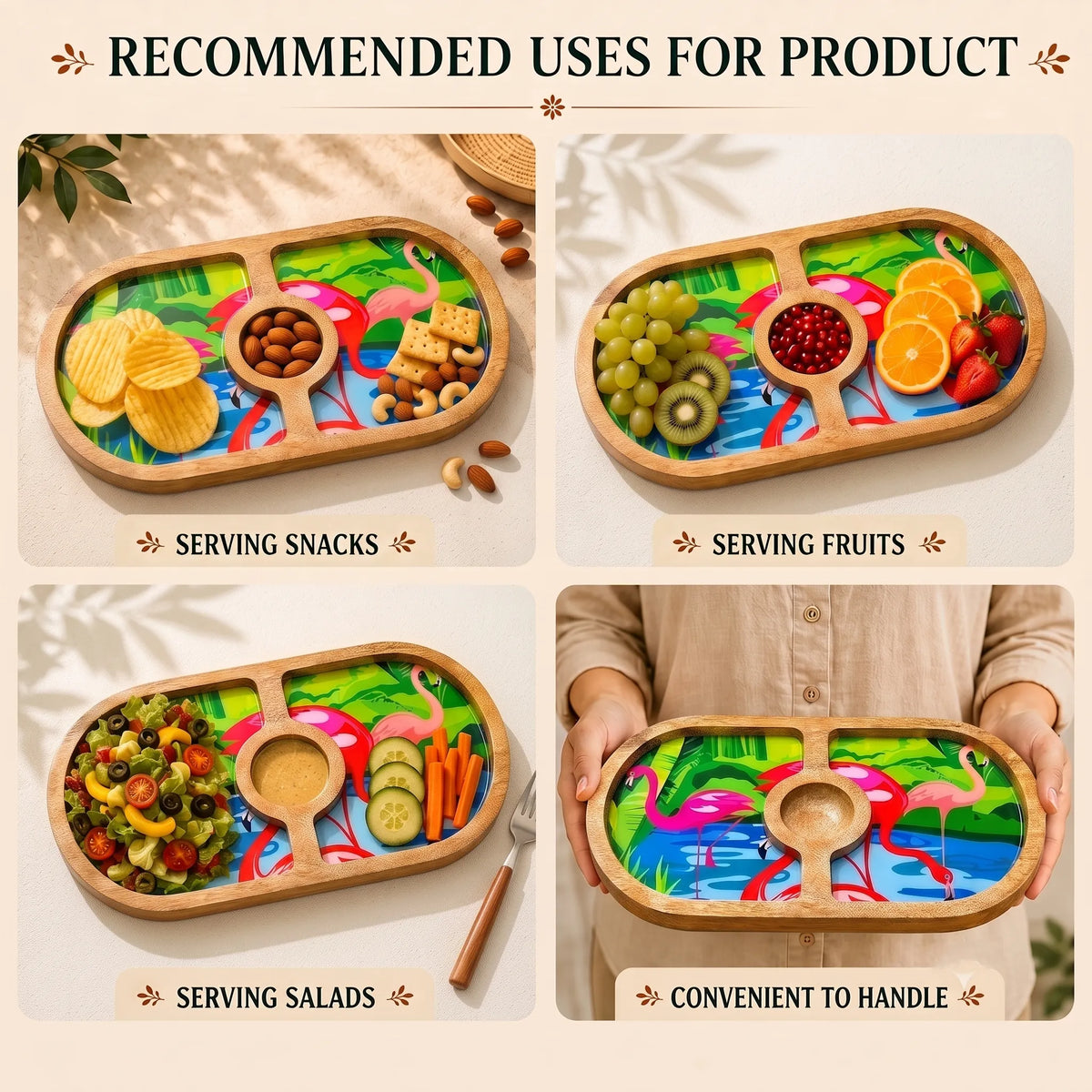 PaintzStories Flamingo Elegance round serving platter for dry food, snacks, fruits, starters and table display