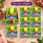 PaintzStories Flamingo Elegance wooden coasters 4x4 inch with holder dimensions