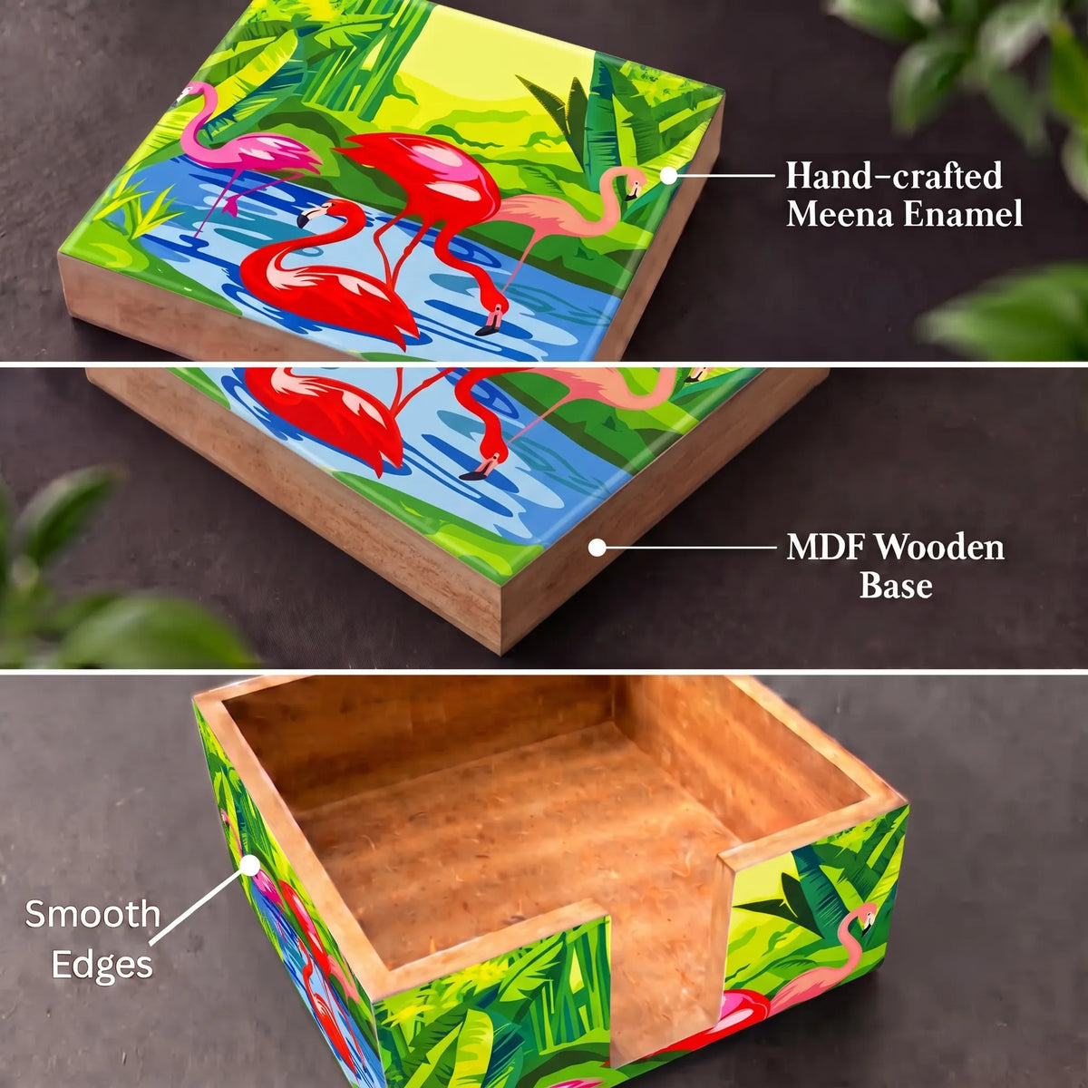 PaintzStories Flamingo Elegance handcrafted wooden coasters with decorative Meena print