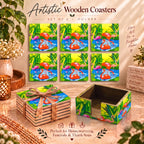 PaintzStories Flamingo Elegance wooden coasters set of 6 gift item