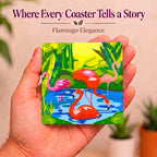 PaintzStories Flamingo Elegance artistic wooden coaster story artwork