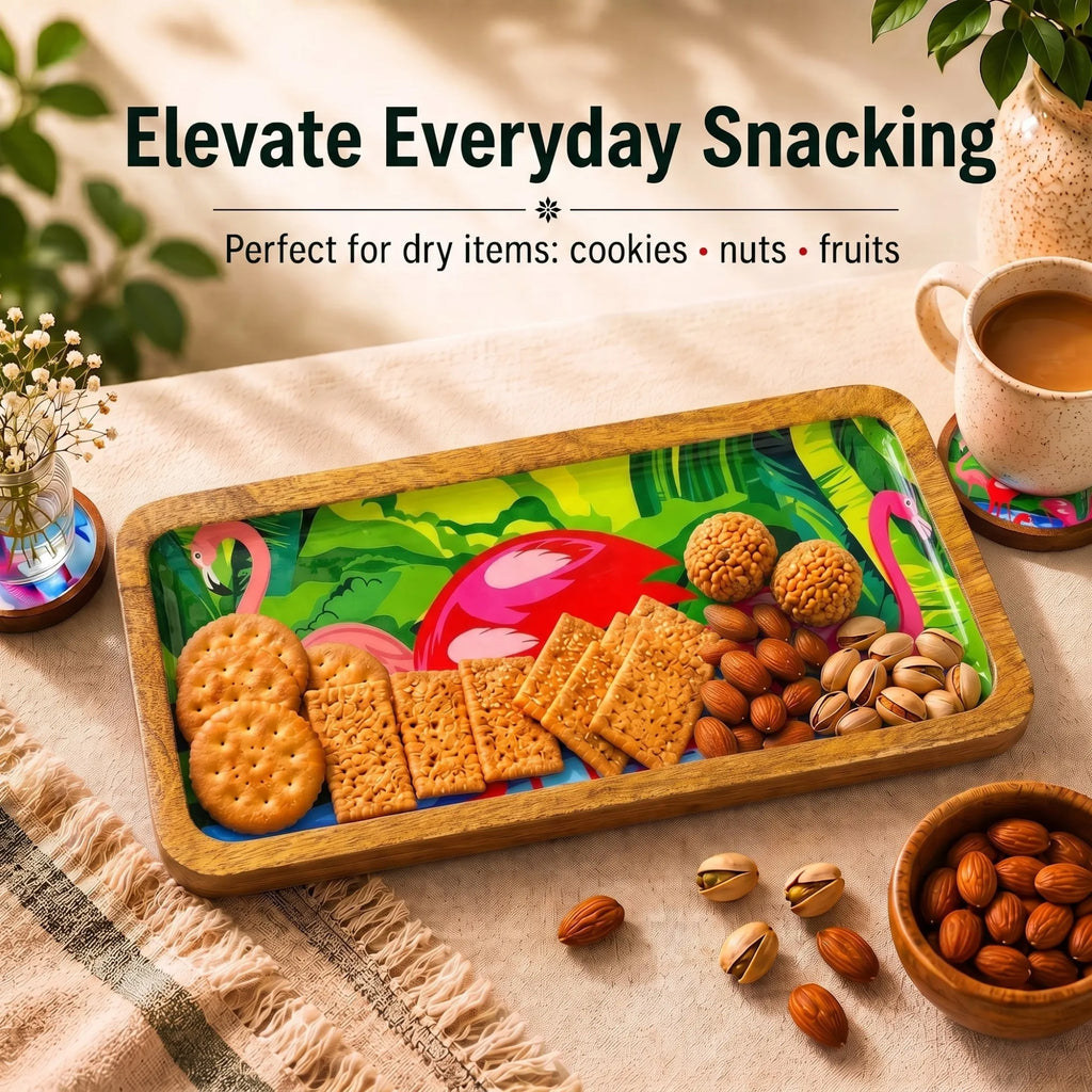 PaintzStories elegant flamingo artwork in a lush green setting designed for serving snacks, starters and small bites