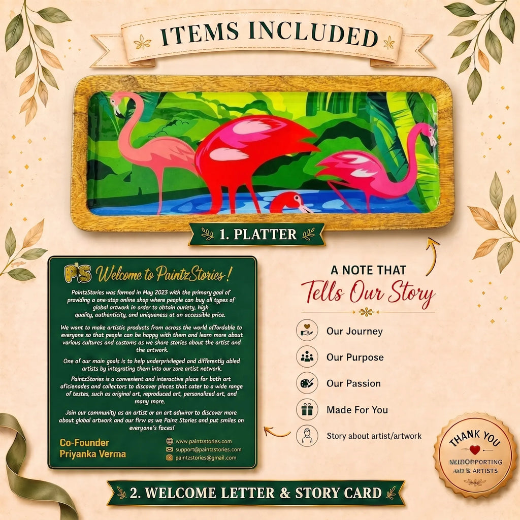 1 PaintzStories wooden rectangular platter, PaintzStories Card and Welcome Letter