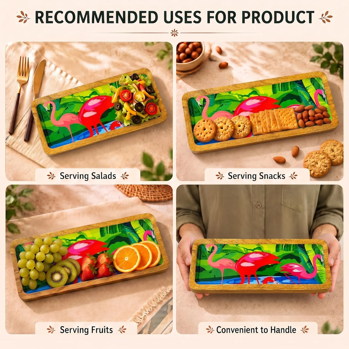 PaintzStories rectangular wooden platter for serving dry snacks, starters, fruits and sides or displaying as table decor