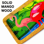 Handcrafted PaintzStories rectangular platter made from solid mango wood with glossy Meena print artwork