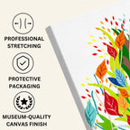 Floral Reflections Embracing Colourful Creativity in Life canvas print professionally stretched with a neat wrap finish and securely packed in protective packaging for safe delivery