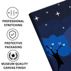 Gentle Giants: Low Poly Giraffes in a Nighttime Oasis canvas print professionally stretched with a neat wrap finish and securely packed in protective packaging for safe delivery