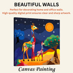 Gentle Giants: Low Poly Giraffes in a Nighttime Oasis artistic canvas print enhancing beautiful living room walls