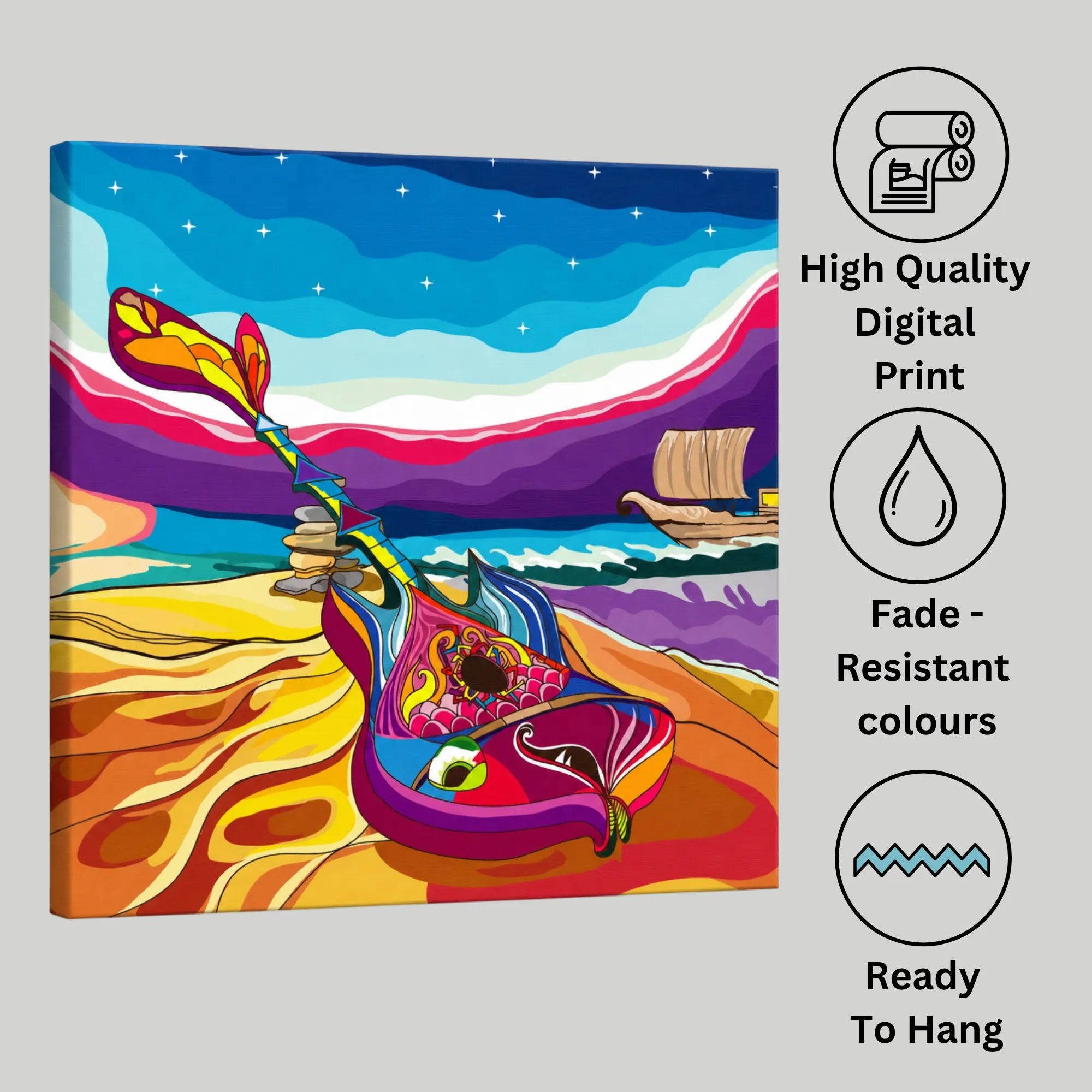 Premium canvas print with wooden frame, story card and authentic artwork by PaintzStories
