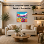Harmonious Melodies by the Sea canvas wall art displayed in a modern living room home décor setup